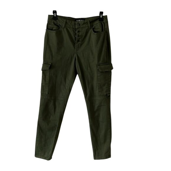 Blue Spice Olive Green Cargo Pants Junior Size 7 Button Fly Skinny Ankle Utility - Picture 1 of 8